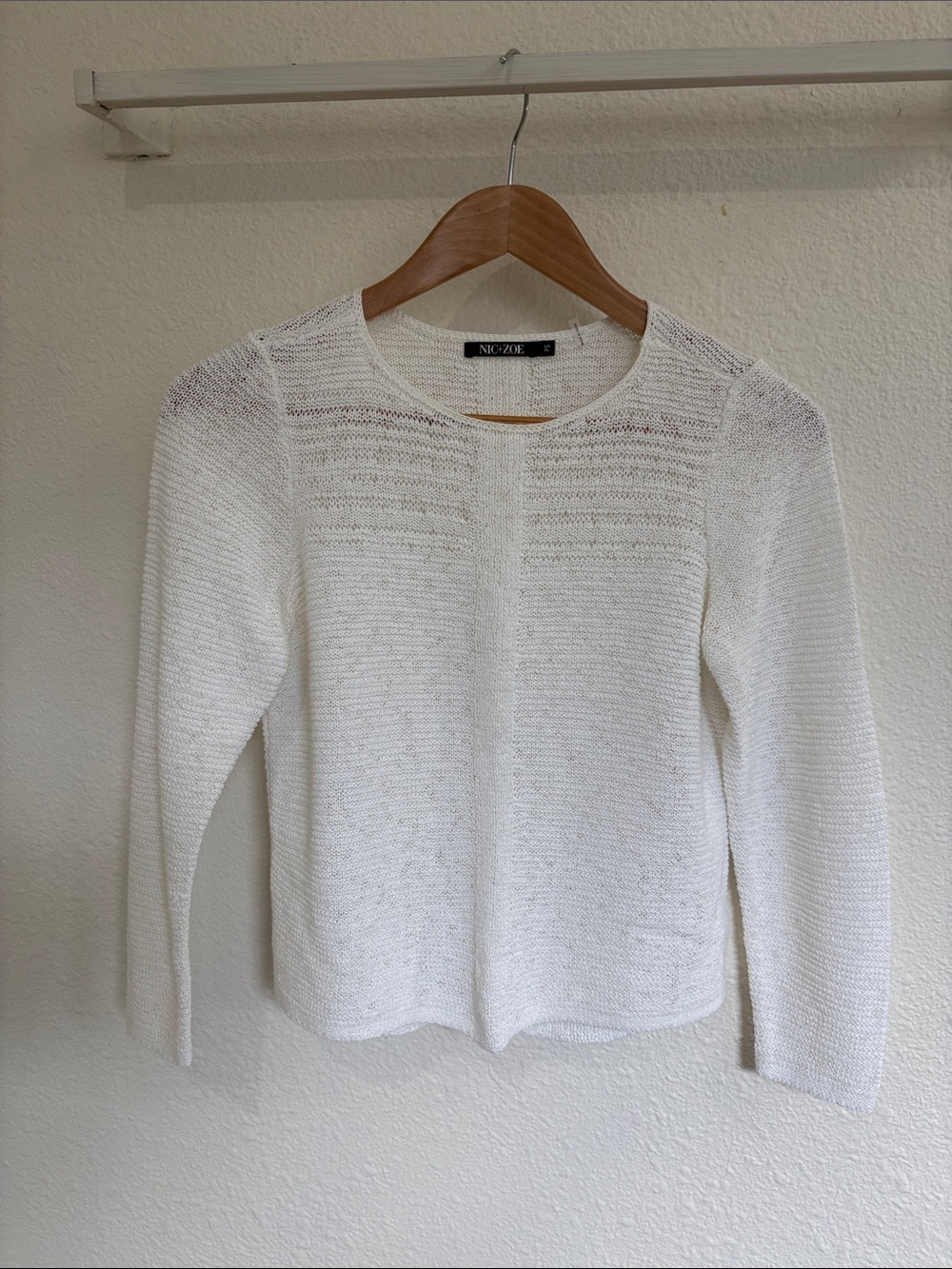 NIC+ZOE White Open-Weave Crewneck Sweater